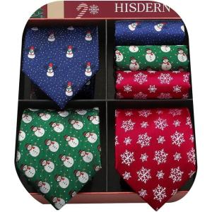 imageHISDERN Christmas Ties for Men Holiday Tie and Pocket Square Set Lot 3 PCS Tie Pack Gift Box Neckties ampamp HandkerchiefMulticolor 2