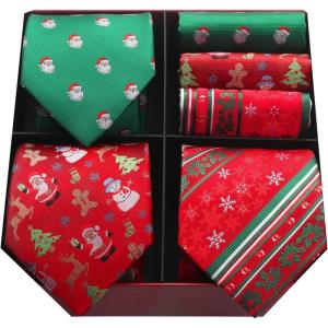 imageHISDERN Christmas Ties for Men Holiday Tie and Pocket Square Set Lot 3 PCS Tie Pack Gift Box Neckties ampamp HandkerchiefT5s1