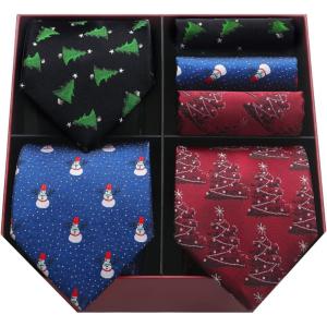 imageHISDERN Christmas Ties for Men Holiday Tie and Pocket Square Set Lot 3 PCS Tie Pack Gift Box Neckties ampamp HandkerchiefT5s2