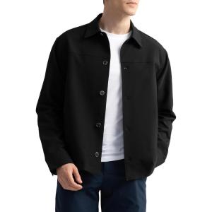 imageHISDERN FLEX 531 Mens Button Down Shirt Jacket Comfy Lightweight Design for Business Casual and Social Events with PocketsBlack