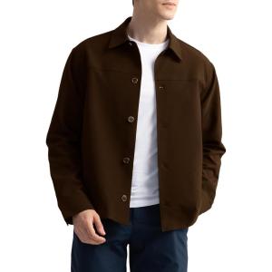 imageHISDERN FLEX 531 Mens Button Down Shirt Jacket Comfy Lightweight Design for Business Casual and Social Events with PocketsBrown