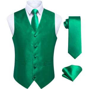 imageHISDERN V301 Mens 3PCS Formal Vest Set Slim Fit Jacquard Waistcoat with Paisley Floral Pattern for Wedding Prom PartyGreenN1