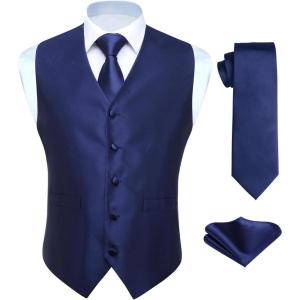 imageHISDERN V301 Mens 3PCS Formal Vest Set Slim Fit Jacquard Waistcoat with Paisley Floral Pattern for Wedding Prom PartyNavy BlueN