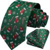 imageHISDERN Christmas Ties for Men Holiday Festival Funny Tie and Pocket Square Set Vacation Xmas Party Necktie HandkerchiefA6 GreenSock