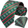 imageHISDERN Christmas Ties for Men Holiday Festival Funny Tie and Pocket Square Set Vacation Xmas Party Necktie HandkerchiefA7 Green Striped