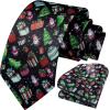 imageHISDERN Christmas Ties for Men Holiday Festival Funny Tie and Pocket Square Set Vacation Xmas Party Necktie HandkerchiefD2 Black Christmas Tree