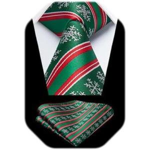 imageHISDERN Christmas Ties for Men Holiday Festival Funny Tie and Pocket Square Set Vacation Xmas Party Necktie HandkerchiefA7 Green Striped