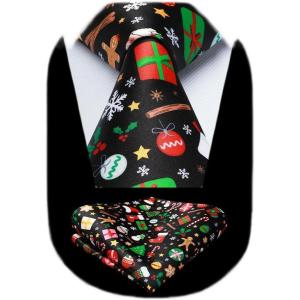 imageHISDERN Christmas Ties for Men Holiday Festival Funny Tie and Pocket Square Set Vacation Xmas Party Necktie HandkerchiefC8 Navy  Gift