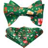 imageHISDERN Christmas Bow Ties for Men Xmas Selftied Bowties and Pocket Square Set Festival Woven Bowtie Handkerchief02greenchristmas Pattern