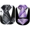 imageHISDERN Mens Striped Ties Classic Silk Woven Tie and Pocket Square Set Formal Business Necktie Handkerchief for Wedding