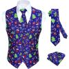 imageHISDERN Mens Suit Vest Christmas Holiday Season Party Jacquard Waistcoats Necktie Pocket Square Vest Suit SetBlue1