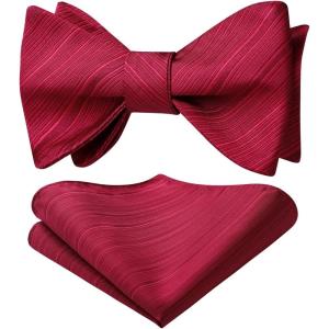 imageHISDERN Bow Ties for Men Striped Bowties Mens Self Tie Bowtie Handkerchief Formal Tuxedo Wedding Bowties and Pocket Square01red 01