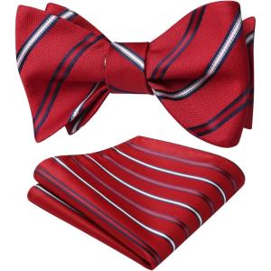 imageHISDERN Bow Ties for Men Striped Bowties Mens Self Tie Bowtie Handkerchief Formal Tuxedo Wedding Bowties and Pocket Square01red
