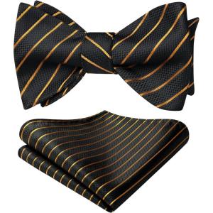 imageHISDERN Bow Ties for Men Striped Bowties Mens Self Tie Bowtie Handkerchief Formal Tuxedo Wedding Bowties and Pocket Square02black Gold