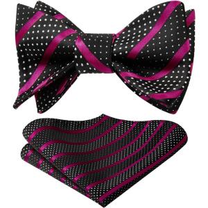 imageHISDERN Bow Ties for Men Striped Bowties Mens Self Tie Bowtie Handkerchief Formal Tuxedo Wedding Bowties and Pocket Square02black Hot Pink