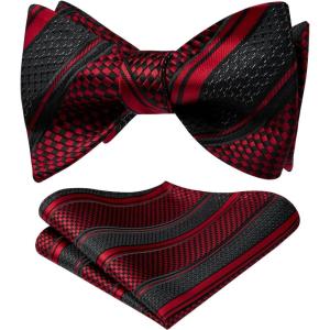 imageHISDERN Bow Ties for Men Striped Bowties Mens Self Tie Bowtie Handkerchief Formal Tuxedo Wedding Bowties and Pocket Square02black Red 2