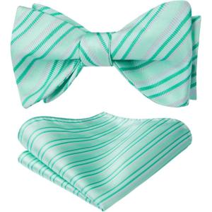 imageHISDERN Bow Ties for Men Striped Bowties Mens Self Tie Bowtie Handkerchief Formal Tuxedo Wedding Bowties and Pocket Square04mint Green