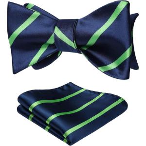 imageHISDERN Bow Ties for Men Striped Bowties Mens Self Tie Bowtie Handkerchief Formal Tuxedo Wedding Bowties and Pocket Square04navy Green 2