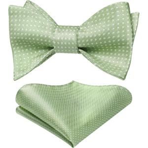 imageHISDERN Bow Ties for Men Striped Bowties Mens Self Tie Bowtie Handkerchief Formal Tuxedo Wedding Bowties and Pocket Square04sage GreenPlaid