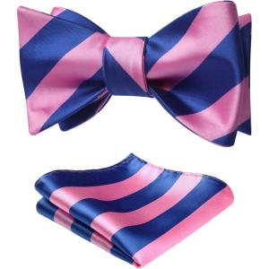 imageHISDERN Bow Ties for Men Striped Bowties Mens Self Tie Bowtie Handkerchief Formal Tuxedo Wedding Bowties and Pocket Square05pink Blue