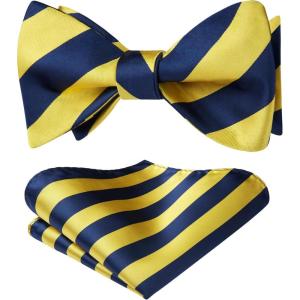 imageHISDERN Bow Ties for Men Striped Bowties Mens Self Tie Bowtie Handkerchief Formal Tuxedo Wedding Bowties and Pocket Square05yellow  Blue