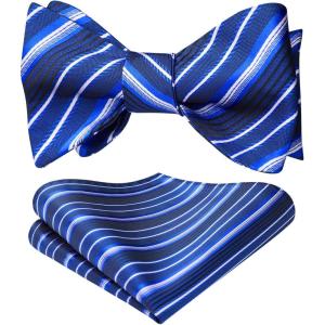 imageHISDERN Bow Ties for Men Striped Bowties Mens Self Tie Bowtie Handkerchief Formal Tuxedo Wedding Bowties and Pocket Square07blue 01