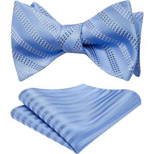 imageHISDERN Bow Ties for Men Striped Bowties Mens Self Tie Bowtie Handkerchief Formal Tuxedo Wedding Bowties and Pocket Square07blue