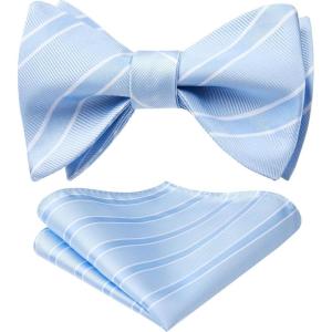 imageHISDERN Bow Ties for Men Striped Bowties Mens Self Tie Bowtie Handkerchief Formal Tuxedo Wedding Bowties and Pocket Square07light Blue