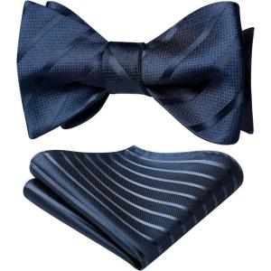imageHISDERN Bow Ties for Men Striped Bowties Mens Self Tie Bowtie Handkerchief Formal Tuxedo Wedding Bowties and Pocket Square07navy Blue