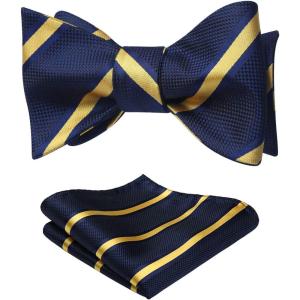 imageHISDERN Bow Ties for Men Striped Bowties Mens Self Tie Bowtie Handkerchief Formal Tuxedo Wedding Bowties and Pocket Square07navy Yellow 1