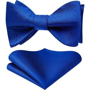 imageHISDERN Bow Ties for Men Striped Bowties Mens Self Tie Bowtie Handkerchief Formal Tuxedo Wedding Bowties and Pocket Square07royal Blue