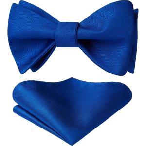 imageHISDERN Bow Ties for Men Striped Bowties Mens Self Tie Bowtie Handkerchief Formal Tuxedo Wedding Bowties and Pocket Square07royal Blue Striped