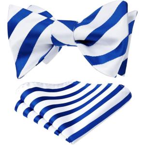 imageHISDERN Bow Ties for Men Striped Bowties Mens Self Tie Bowtie Handkerchief Formal Tuxedo Wedding Bowties and Pocket Square07royal Blue White