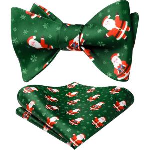 imageHISDERN Christmas Bow Ties for Men Xmas Selftied Bowties and Pocket Square Set Festival Woven Bowtie Handkerchief02greensanta Claus1