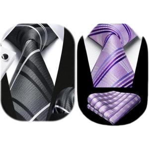 imageHISDERN Mens Striped Ties Classic Silk Woven Tie and Pocket Square Set Formal Business Necktie Handkerchief for Wedding