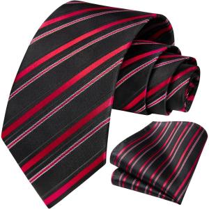 imageHISDERN Mens Striped Ties Classic Silk Woven Tie and Pocket Square Set Formal Business Necktie Handkerchief for WeddingBlack4