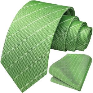 imageHISDERN Mens Striped Ties Classic Silk Woven Tie and Pocket Square Set Formal Business Necktie Handkerchief for WeddingGreen1