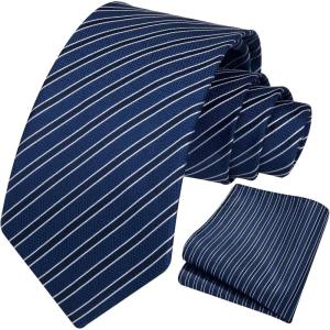 imageHISDERN Mens Striped Ties Classic Silk Woven Tie and Pocket Square Set Formal Business Necktie Handkerchief for WeddingRoyal Blue 2
