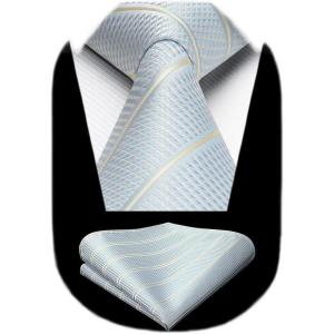 imageHISDERN Mens Striped Ties Classic Silk Woven Tie and Pocket Square Set Formal Business Necktie Handkerchief for WeddingSilver1
