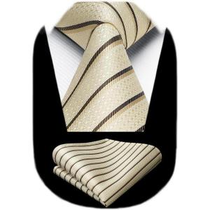 imageHISDERN Mens Striped Ties Classic Silk Woven Tie and Pocket Square Set Formal Business Necktie Handkerchief for WeddingYellow