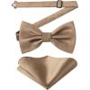 imageHISDERN Bow Ties for Men Solid Color PreTie Bow Tie and Pocket Square Set Classic Formal Tuxedo Bowties for Wedding PartyTan