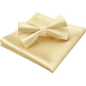 imageHISDERN Bow Ties for Men Solid Color PreTie Bow Tie and Pocket Square Set Classic Formal Tuxedo Bowties for Wedding Party01champagne 1