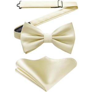 imageHISDERN Bow Ties for Men Solid Color PreTie Bow Tie and Pocket Square Set Classic Formal Tuxedo Bowties for Wedding PartyAchampagne 2