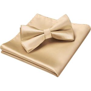 imageHISDERN Bow Ties for Men Solid Color PreTie Bow Tie and Pocket Square Set Classic Formal Tuxedo Bowties for Wedding PartyAchampagne 3