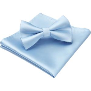 imageHISDERN Bow Ties for Men Solid Color PreTie Bow Tie and Pocket Square Set Classic Formal Tuxedo Bowties for Wedding PartyBblue 1
