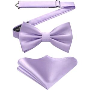 imageHISDERN Bow Ties for Men Solid Color PreTie Bow Tie and Pocket Square Set Classic Formal Tuxedo Bowties for Wedding PartyBplavender