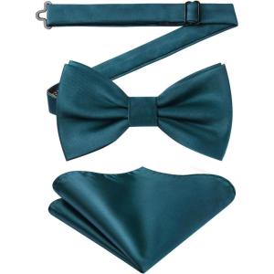imageHISDERN Bow Ties for Men Solid Color PreTie Bow Tie and Pocket Square Set Classic Formal Tuxedo Bowties for Wedding PartyBteal Blue