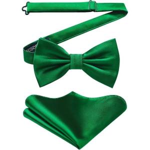 imageHISDERN Bow Ties for Men Solid Color PreTie Bow Tie and Pocket Square Set Classic Formal Tuxedo Bowties for Wedding PartyGbright Green