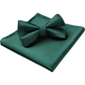 imageHISDERN Bow Ties for Men Solid Color PreTie Bow Tie and Pocket Square Set Classic Formal Tuxedo Bowties for Wedding PartyGdark Green