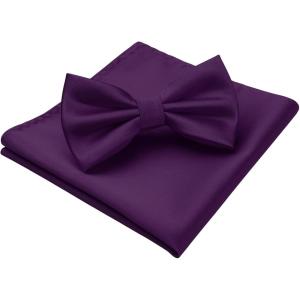imageHISDERN Bow Ties for Men Solid Color PreTie Bow Tie and Pocket Square Set Classic Formal Tuxedo Bowties for Wedding PartyPpurple 1